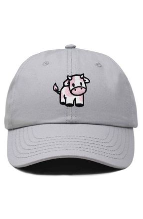 Dalix Strawberry Cow Embroidered Cap in Gray at Nordstrom