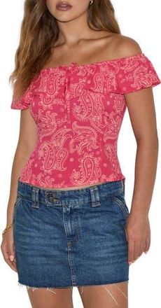 Motel Yokai Paisley Off the Shoulder Top in Retro Paisley Pink at Nordstrom Rack, Size Medium