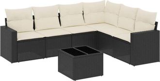 vidaXL Set De Comedor De Jard&iacute;n 7 Pzas Y Cojines Rat&aacute;n Sint&eacute;tico Negro Vidaxl