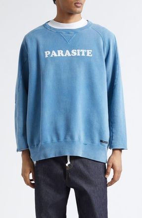 Undercover Parasite Distressed Cotton Sweatshirt in Light Blue at Nordstrom, Size 4