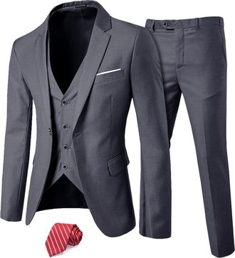 Eastside EastSide Mens Slim Fit 3 Pieces Suit, One Button Blazer Set, Jacket Vest & Pants, Deep Grey, XS