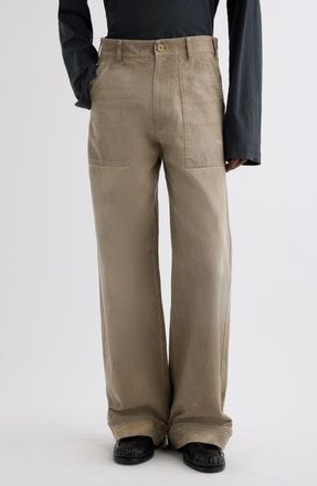 Acne Studios Plinty Stained Organic Cotton Twill Trousers in Camel Beige at Nordstrom, Size 52