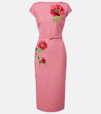 Oscar De La Renta Floral-appliqué midi dress