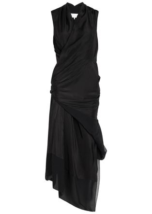 Maison Margiela Gathered Silk Midi Wrap Dress - Black - 42 (UK10 / S)