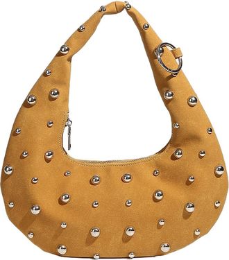 Generic Womens Studded Hobo Shoulder Bag, Punk Style Dumpling Handbag with Zip Closure, Soft Faux Leather Underarm Bag (yellow)