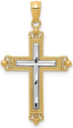 Diamond2Deal 14k Yellow Gold Rhodium Diamond Cut Cross Pendant