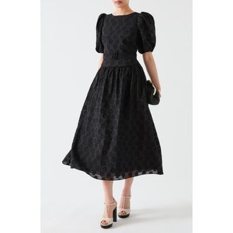 L.k. Bennett Esmerelda Puff Sleeve Fit & Flare Midi Dress in Black at Nordstrom Rack, Size 4 Us / 8 Uk