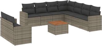 vidaXL Set De Sof&aacute;s De Jard&iacute;n 10 Pzas Con Cojines Rat&aacute;n Sint&eacute;tico Gris Vidaxl