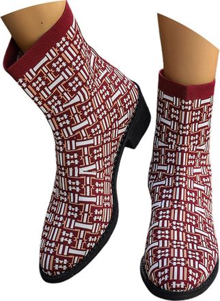 Generic Women Ankle Boots 2026 Womens Fashion Knit Stretch Pointed Toe Low Heel Mid Calf Comfortable Casual Booties for Daily Wear Travel Dating Outfits (5.5)