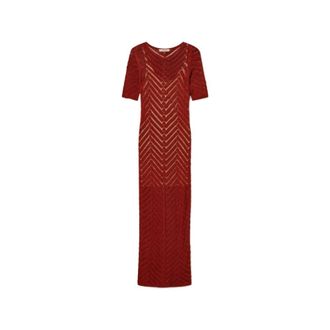 Twinset Chevron Knit Dress - Dames - Kleedjes - Bruin - M - Kleedjes