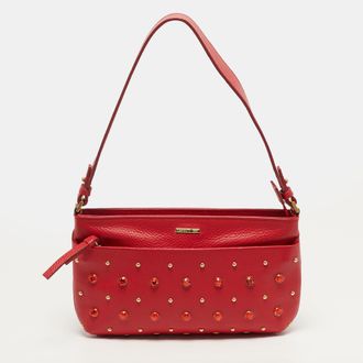 Cerruti 1881 Crystal Studded Red Leather Shoulder Bag