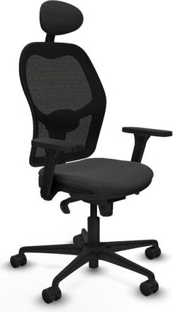 Piqueras y Crespo Piqueras Y Crespo - Jorquera Sincro Malla Negra Similpiel Gris Oscuro Brazos 3d Base Nailon Cabecero Fijo Ruedas 65mm Nailon