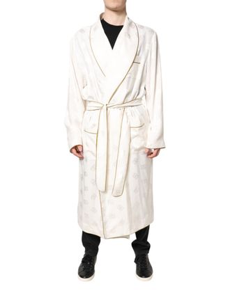 Dolce & Gabbana Ivory Silk Logo Men Wrap Robe Coat Mens Jacket