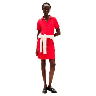 Tommy Hilfiger Womens Slim Fit V-Neck Polo Dress, Red (Primary Red), XL