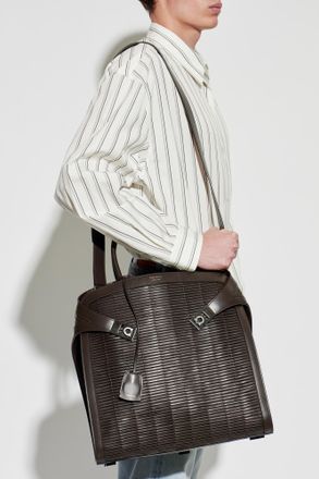 Ferragamo Leather Bag Hug, Mens, Brown