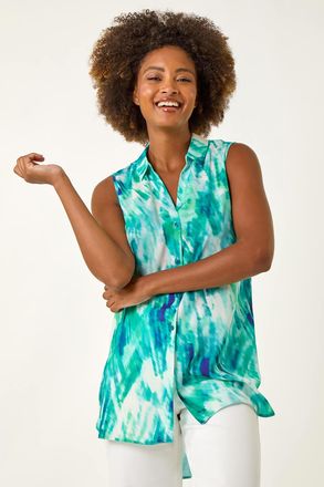 Roman Abstract Print Button Longline Blouse