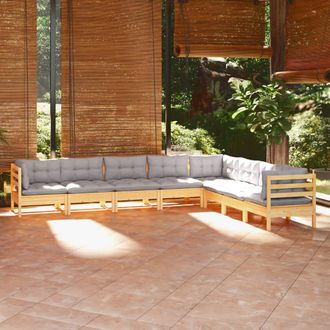 vidaXL Juego De Muebles De Jard&iacute;n 8 Pzas Y Cojines Madera Maciza Pino Vidaxl