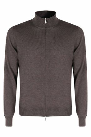 Tagliatore Chestnut Full-Zip Merino Wool Turtleneck