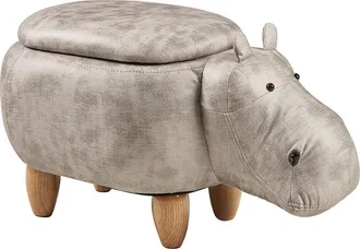 Novità Home Puff tapizado en piel sintética, madera - hipopótamo blanco con almacenamiento