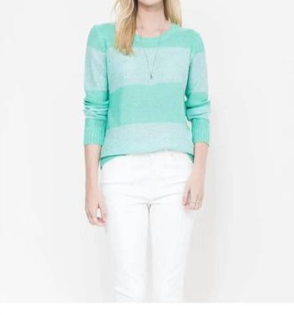 Quinn Sequin Stripe Crew Neck Sweater In Aqua
