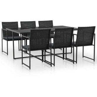 vidaXL Set Comedor De Jard&iacute;n 7 Piezas Y Cojines Rat&aacute;n Sint&eacute;tico Negro Vidaxl