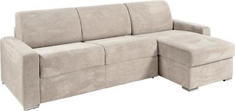 Vente-Unique Divano Letto Angolare Reversibile Express In Velluto A Coste Beige Letto 140 Cm Con Doghe Larghe Materasso 18 Cm - Calito