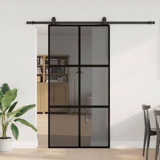 vidaXL Puerta Corredera Herrajes Negro 102,5x205 Cm Vidrio Templado Vidaxl
