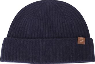 Eleventy Ribbed Cashmere Beanie with Logo Patch