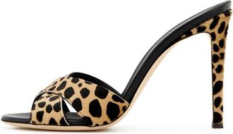 Generic Brown,7.5 UK,Womens Leopard Printed Pumps Peep Open Toe Stiletto High Heels Slip On Backless Sandals Slides Summer Formal Wedding Party Dress Shoes