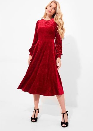 Joe Browns Crushed Velvet Midi Dress in Bright Ruby at Nordstrom, Size Medium
