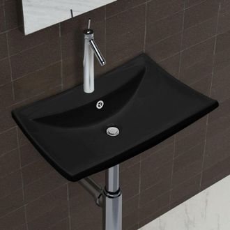 vidaXL Lavabo Nero Ceramica Lusso Rettangolare Foro Trabocco Foro Rubinetto