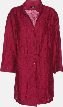 Basler Fuchsia Linen Blend Embroidered Shirt