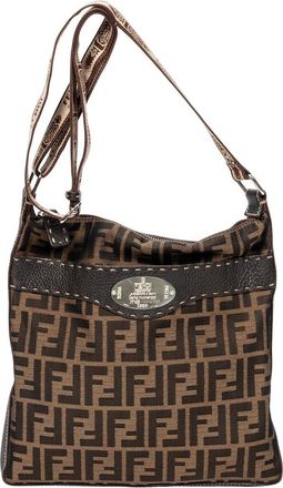 Fendi Khaki & Dark Brown Zucca Canvas Selleria Crossbody (Authentic Pre-Loved)