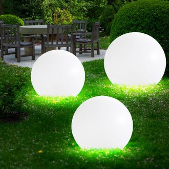 ETC Shop Set Di 3 Luci Solari Da Esterno A Led Per Giardino, Lampade Decorative A Innesto, Globi Bianchi Da 15 E 20 Cm