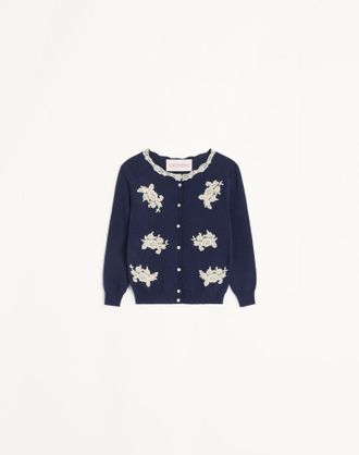 Valentino Cardigan Ricamato Con Inserti In Pizzo Donna BLU/AVORIO XXS
