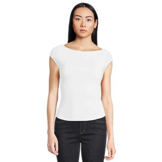 Free People Katie Knit T-Shirt Womens White Modal Boat Neck Back Tie GBO2682