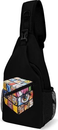 Generic Cubes with Graffiti Painting Mens Crossbody Chest Sling Bag for Travel Hiking Lightweight Shoulder Bags with Small Side