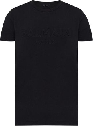 Balmain Logo Embossed Cotton T Shirt