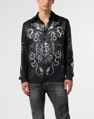 Philipp Plein Silk Shirt All-Over Tattoo Men in Black at Nordstrom, Size Xxx-Large