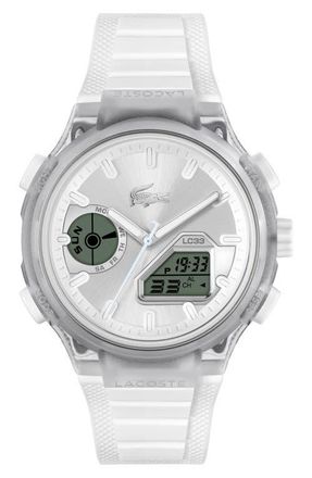 Lacoste LC33 Ana-Digi Silicone Strap Watch, 45mm in Silver/White at Nordstrom