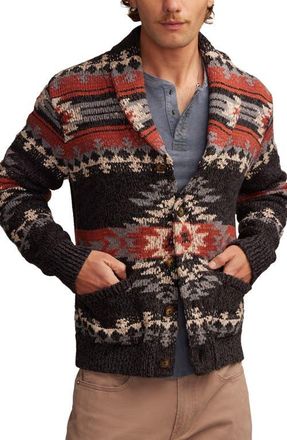 Lucky Brand Intarsia Blanket Cotton Shawl Collar Cardigan in Caviar Multi at Nordstrom, Size X-Large