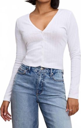 Good American Cotton Pointelle Cardigan Top In White