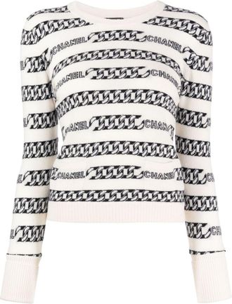 Chanel 2001 chain-motif cashmere jumper - women - Cashmere - 34 - White