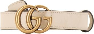 Gucci Leather Belt with GG Plaque - female - Gucci - Belts - White - 120 CM - Accessories