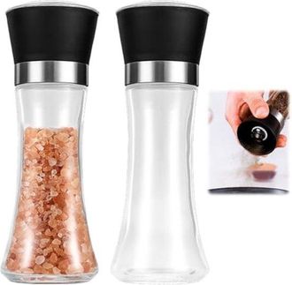 OEM Juego De 2 Molinillos De Sal Y Pimienta De 190 Ml, Molinillos Ajustables De Vidrio Y Cer&aacute;mica De Acero Inoxidable, Sal, Chile Y Otras Especias