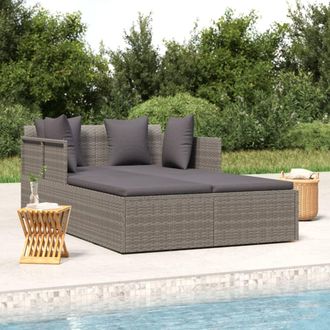 vidaXL Tumbona Con Cojines Rat&aacute;n Sint&eacute;tico Gris 182x118x63 Cm Vidaxl