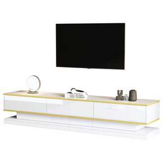STILVORA Mueble Tv Con 3 Cajones Y Estantes Abiertos, Acabado Brillante, De Tablero De Part&iacute;culas, Blanco, 200&times;40&times;40 Cm