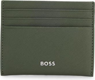 BOSS Card holder in leather with metal logo
