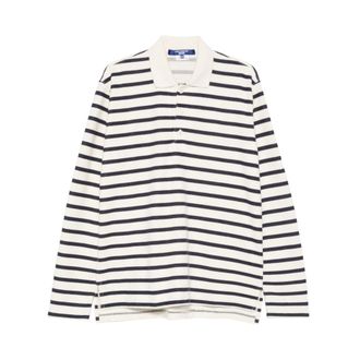 Junya Watanabe Striped Long Sleeve Polo - male - Junya Watanabe - Polo Shirts - White - L - Tops