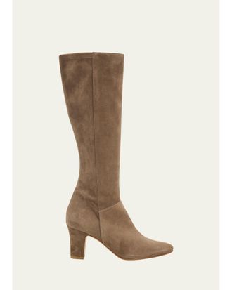 Manolo Blahnik 70mm Pitana Suede Knee-High Boots